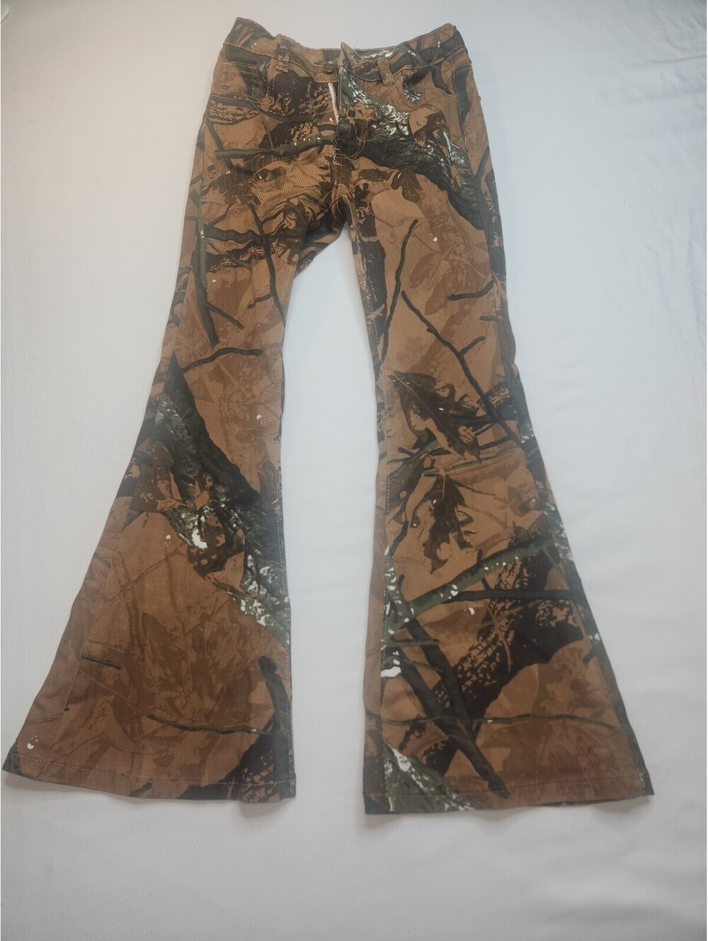 Brown camouflage flare pants